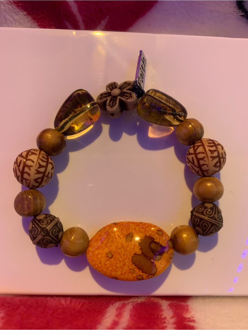 Handmade Boho Earth Tone Statement Beaded Bracelet - Amber & Wood